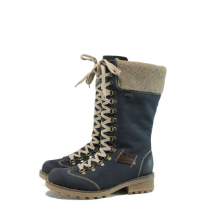 Тъмносини дамски ботуши, еко-кожа и текстилна материя - всекидневни обувки за целогодишно ползване N 10009680