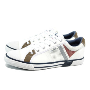 Бели мъжки спортни обувки, здрава еко-кожа - всекидневни обувки за пролетта и есента N 10009797