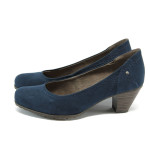 Сини дамски обувки със среден ток, качествен еко-велур - всекидневни обувки за целогодишно ползване N 10007880