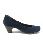 Сини дамски обувки със среден ток, качествен еко-велур - всекидневни обувки за целогодишно ползване N 10007880