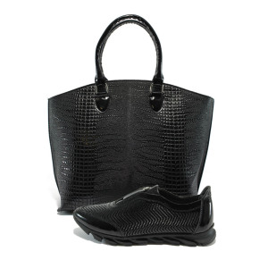 Черен комплект обувки и чанта - удобство и стил за пролетта и есента N 10008044