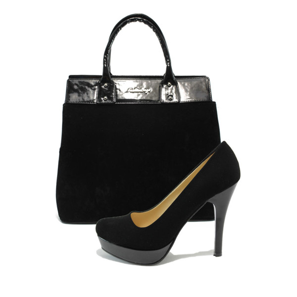 Черен комплект обувки и чанта - елегантен стил за вашето ежедневие N 10008050