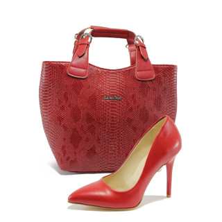 Червен комплект обувки и чанта - елегантен стил за вашето ежедневие N 10008054