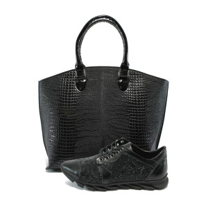 Черен комплект обувки и чанта - спортен стил за пролетта и есента N 10008212