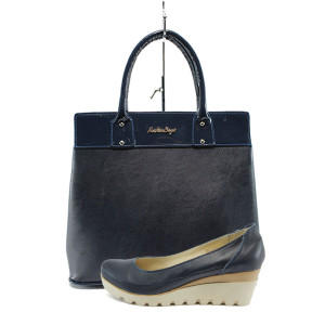 Син комплект обувки и чанта - удобство и стил за пролетта и есента N 10008215