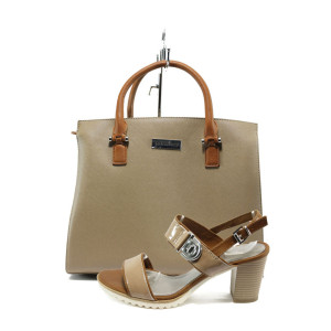 Бежов комплект обувки и чанта - елегантен стил за лятото N 10008242 Бежов комплект обувки и чанта - елегантен стил за лятото N 10008242