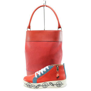 Червен комплект обувки и чанта - удобство и стил за пролетта и есента N 10008286