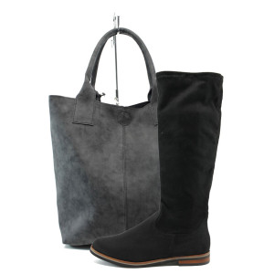 Черен комплект обувки и чанта - удобство и стил за есента и зимата N 10009342