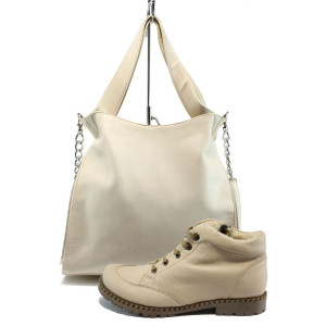 Бежов комплект обувки и чанта - удобство и стил за есента и зимата N 10009663 Бежов комплект обувки и чанта - удобство и стил за есента и зимата N 10009663