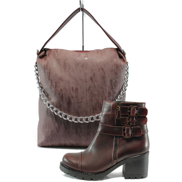 Винен комплект обувки и чанта - удобство и стил за есента и зимата N 10009683