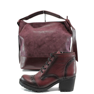 Винен комплект обувки и чанта - удобство и стил за есента и зимата N 10009685 Винен комплект обувки и чанта - удобство и стил за есента и зимата N 10009685