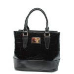 Черна дамска чанта, еко-кожа с крокодилска шарка - удобство и стил за вашето ежедневие N 10009978