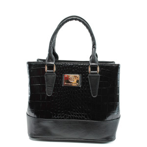 Черна дамска чанта, еко-кожа с крокодилска шарка - удобство и стил за вашето ежедневие N 10009978