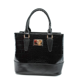 Черна дамска чанта, еко-кожа с крокодилска шарка - удобство и стил за вашето ежедневие N 10009978