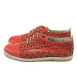Червени ортопедични дамски обувки с равна подметка, естествена кожа - всекидневни обувки за пролетта и лятото N 100011175