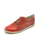 Червени ортопедични дамски обувки с равна подметка, естествена кожа - всекидневни обувки за пролетта и лятото N 100011175