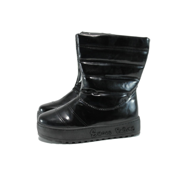 Черни дамски боти, лачена еко кожа - всекидневни обувки за есента и зимата N 10009807