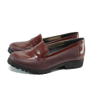 Винени ортопедични дамски обувки с равна подметка, лачена естествена кожа - всекидневни обувки за пролетта и лятото N 10009909