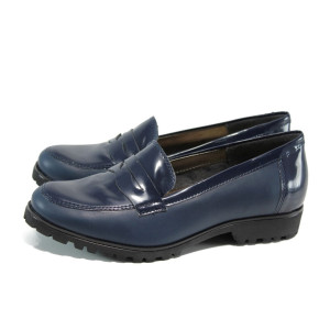 Сини ортопедични дамски обувки с равна подметка, лачена естествена кожа - всекидневни обувки за пролетта и лятото N 10009910