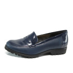 Сини ортопедични дамски обувки с равна подметка, лачена естествена кожа - всекидневни обувки за пролетта и лятото N 10009910