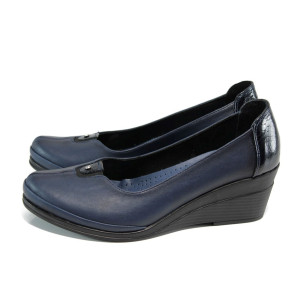 Сини анатомични дамски обувки с платформа, естествена кожа и лачена естествена кожа  - всекидневни обувки за пролетта и лятото N 10009911