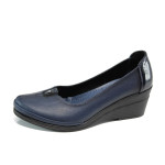 Сини анатомични дамски обувки с платформа, естествена кожа и лачена естествена кожа  - всекидневни обувки за пролетта и лятото N 10009911