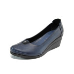 Сини анатомични дамски обувки с платформа, естествена кожа и лачена естествена кожа  - всекидневни обувки за пролетта и лятото N 10009911