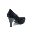 Тъмносини дамски обувки с висок ток, качествен еко-велур - всекидневни обувки за целогодишно ползване N 10009914