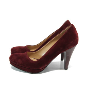 Винени дамски обувки с висок ток, качествен еко-велур - всекидневни обувки за целогодишно ползване N 10009915