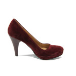 Винени дамски обувки с висок ток, качествен еко-велур - всекидневни обувки за целогодишно ползване N 10009915