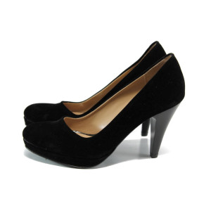 Черни дамски обувки с висок ток, качествен еко-велур - всекидневни обувки за целогодишно ползване N 10009916