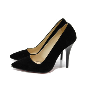 Черни дамски обувки с висок ток, качествен еко-велур - всекидневни обувки за целогодишно ползване N 10009917