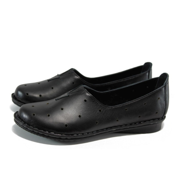 Черни ортопедични дамски обувки с равна подметка, естествена кожа - всекидневни обувки за пролетта и лятото N 10009937
