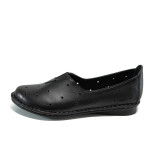 Черни ортопедични дамски обувки с равна подметка, естествена кожа - всекидневни обувки за пролетта и лятото N 10009937