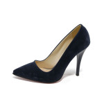 Сини дамски обувки с висок ток, качествен еко-велур - официални обувки за целогодишно ползване N 10009931