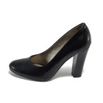 Тъмносини дамски обувки с висок ток, лачена еко кожа - официални обувки за целогодишно ползване N 10009949