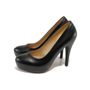 Черни дамски обувки с висок ток, здрава еко-кожа - официални обувки за целогодишно ползване N 10009951