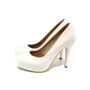 Бели дамски обувки с висок ток, здрава еко-кожа - официални обувки за целогодишно ползване N 10009953