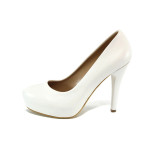 Бели дамски обувки с висок ток, здрава еко-кожа - официални обувки за целогодишно ползване N 10009953