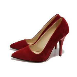 Червени дамски обувки с висок ток, качествен еко-велур - официални обувки за целогодишно ползване N 10009942