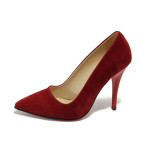 Червени дамски обувки с висок ток, качествен еко-велур - официални обувки за целогодишно ползване N 10009942