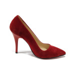 Червени дамски обувки с висок ток, качествен еко-велур - официални обувки за целогодишно ползване N 10009942