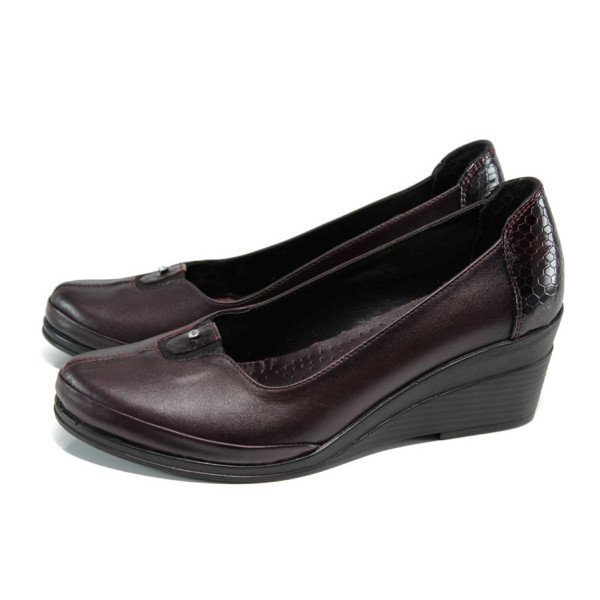 Винени дамски обувки с платформа, естествена кожа - всекидневни обувки за пролетта и лятото N 10009956