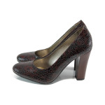 Винени дамски обувки с висок ток, лачена еко кожа - официални обувки за целогодишно ползване N 10009950