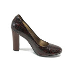 Винени дамски обувки с висок ток, лачена еко кожа - официални обувки за целогодишно ползване N 10009950