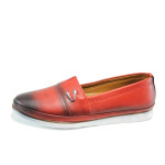 Червени анатомични дамски обувки с равна подметка, естествена кожа - всекидневни обувки за пролетта и лятото N 100010006