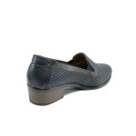Тъмносини дамски обувки със среден ток, естествена кожа - всекидневни обувки за пролетта и лятото N 100010012