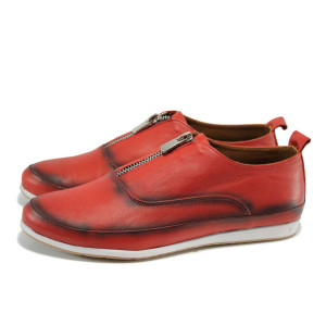 Червени дамски обувки с равна подметка, естествена кожа - всекидневни обувки за пролетта и лятото N 100010031