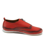 Червени дамски обувки с равна подметка, естествена кожа - всекидневни обувки за пролетта и лятото N 100010031