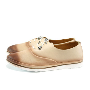 Бежови анатомични дамски обувки с равна подметка, естествена кожа - всекидневни обувки за пролетта и лятото N 100010109